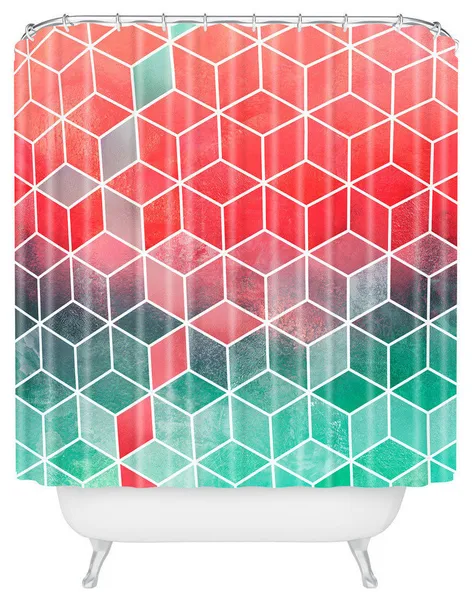 Elisabeth Fredriksson Rose and Turquoise Cubes Shower Curtain, 72"x69"
