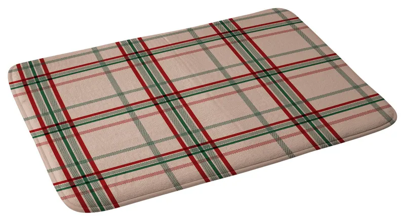 Emanuela Carratoni Tartan Theme On Pink Memory Foam Bath Mat 24x36"