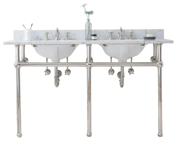Embassy 60" Wash Stand, Counter Top, F2-0013 Faucet, Polished Nickel Finish