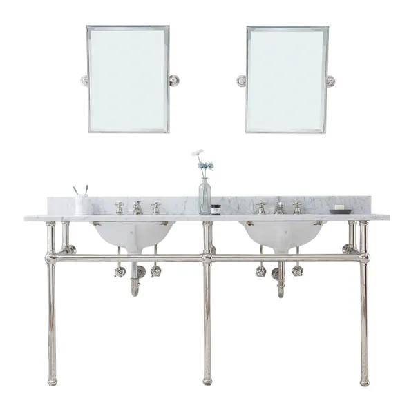 Embassy 72" Wash Stand, Counter Top, F2-0009 Faucet, Mirror, Polished Nickel