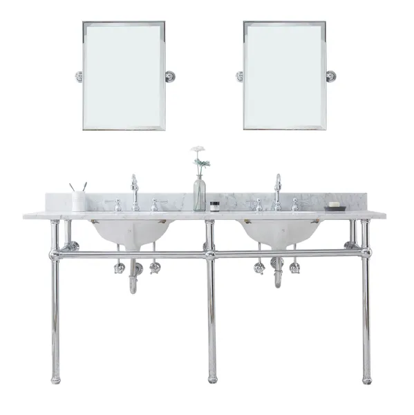 Embassy 72" Wash Stand, Counter Top, F2-0012 Faucet and Mirror, Chrome Finish