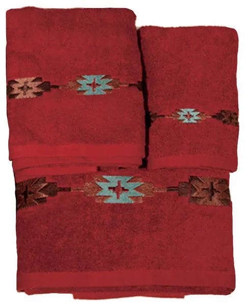 Embroidered Socorro Towel Set, 3 Piece, Red