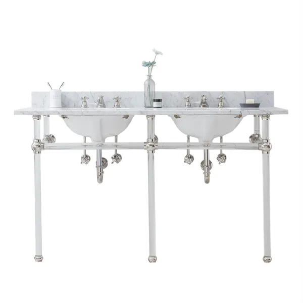 Empire 60" Wash Stand, Counter Top, F2-0009 Faucet, Polished Nickel Finish