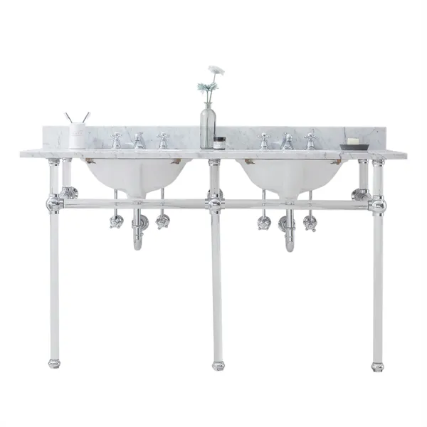 Empire 60" Wide Double Wash Stand, Counter Top, F2-0009 Faucet, Chrome Finish