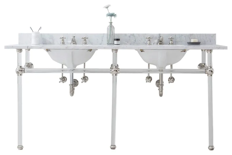 Empire 72" Wash Stand, Counter Top, F2-0009 Faucet, Polished Nickel Finish