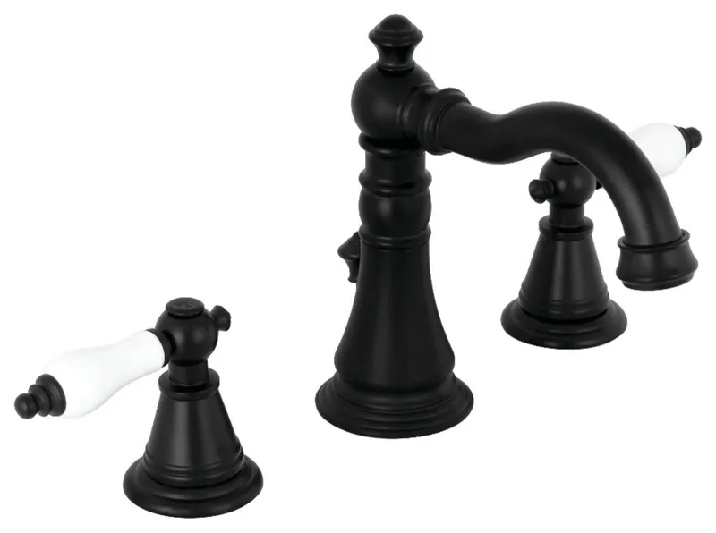 English Classic Widespread Faucet with Lever Handles and Pop-Up Drain, Black