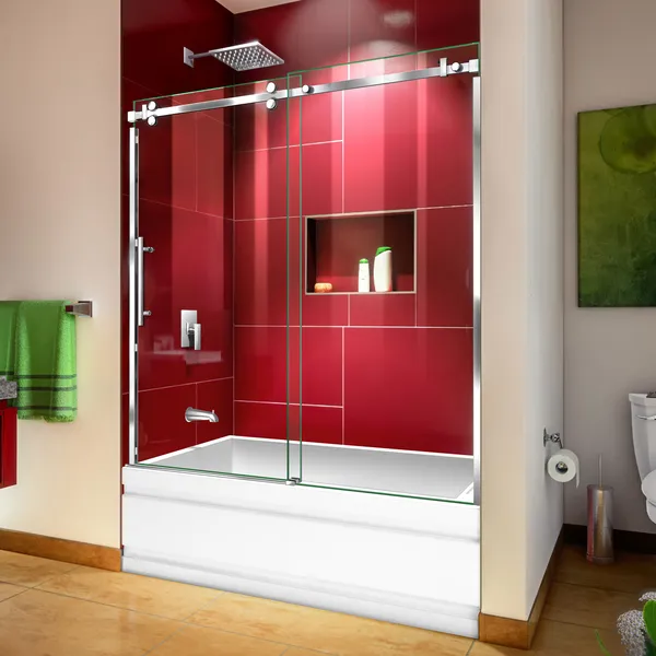 Enigma Sky 56-60"Wx62"H Frameless Sliding Tub Door, Polished Stainless Steel