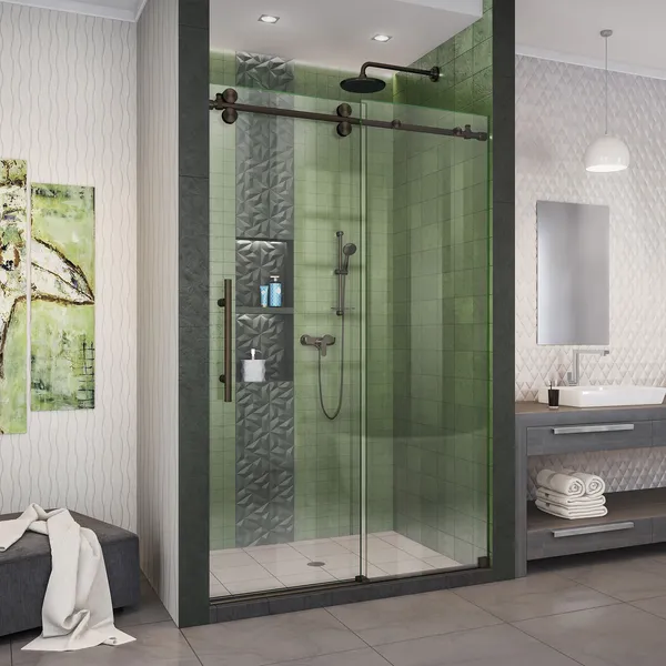 Enigma-XO 44-48"Wx76"H Fully Frameless Sliding Shower Door, Oil Rubbed Bronze