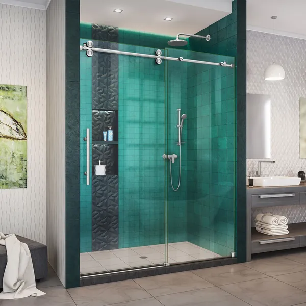 Enigma-XO 50-54" W x 76"H Sliding Shower Door in Brushed Stainless Steel