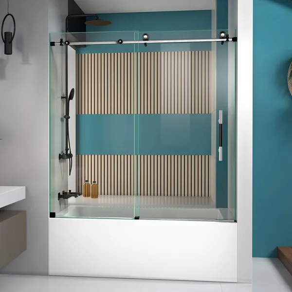 Enigma-XT 55-59" W x 62" H Fully Frameless Sliding Tub Door in Tuxedo Finish