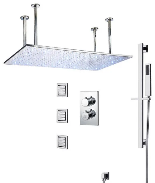 Enna 20*40" LED Digital Rainfall Shower System and 3 Body Jets, Chrome