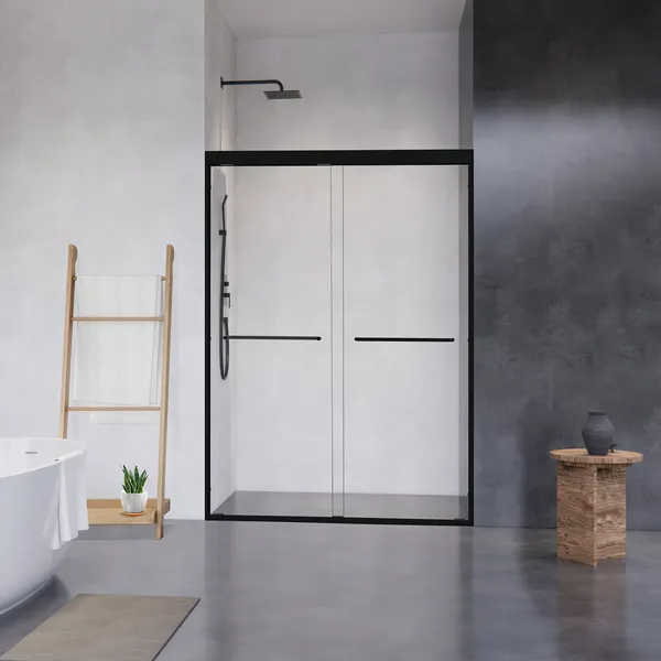 Ennis By Pass Framed Shower Door, Clear Glass, Matte Black, 48" W X 76" H