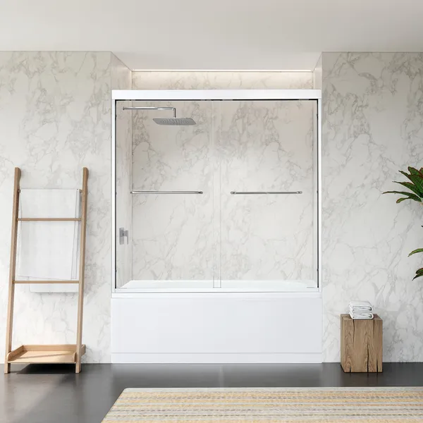 Ennis By Pass Framed Tub Door with Clear Glass, Polished Chrome, 60" W X 58" H