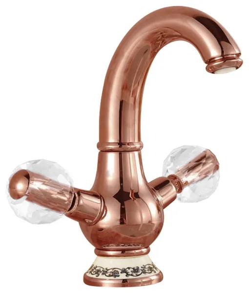 Euro Style Suex Rose Gold Plated Sink Faucet Dual Crystal Handles