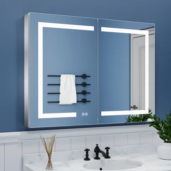 ExBrite LED Light Bathroom Medicine Cabinet with Mirror and Defog, 40" X 30"
