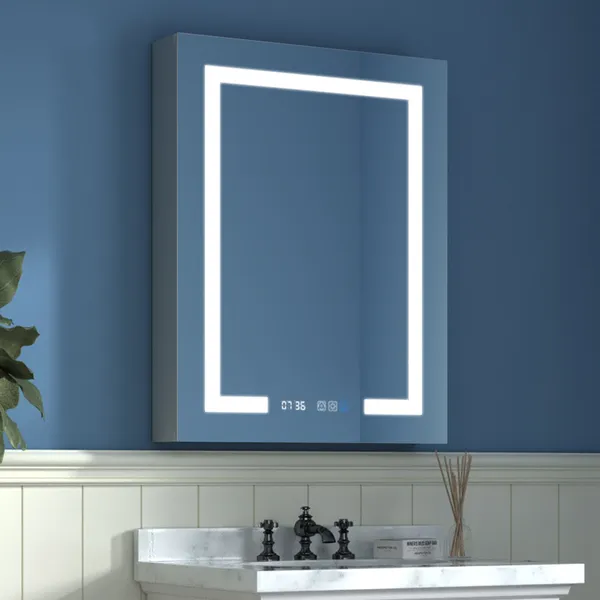 ExBrite LED Lighted Bathroom Medicine Cabinet With Mirror, Anti Fog, 24"x32"/Left