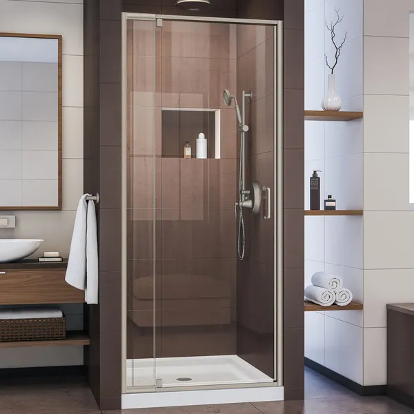 Flex 28-32" W x 72" H Semi-Frameless Pivot Shower Door, Brushed Nickel