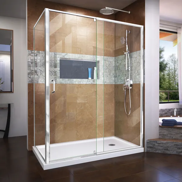 Flex 34 1/2" Dx56-60"Wx72"H Semi-Frameless Pivot Shower Enclosure, Chrome