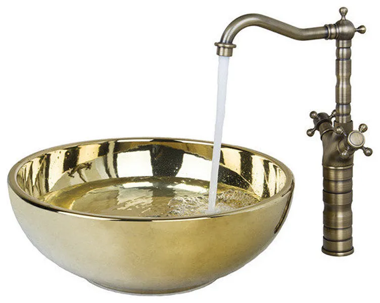 Florence Ceramic Bathroom Sink With Dual Handle Faucet Set