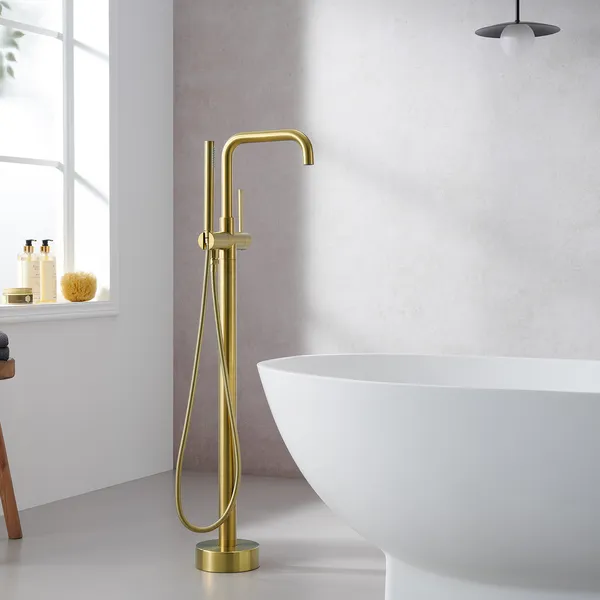 Florin Single Lever Handle Freestanding Floor Mounted Tub Filler, Brushed Gold