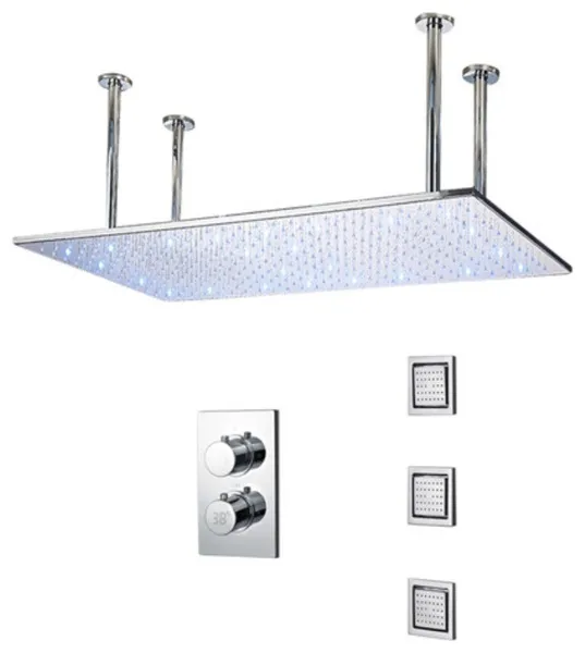 Fontana 20*40" LED Rainfall Shower System With 3 Jetted Body Sprays, Chrome