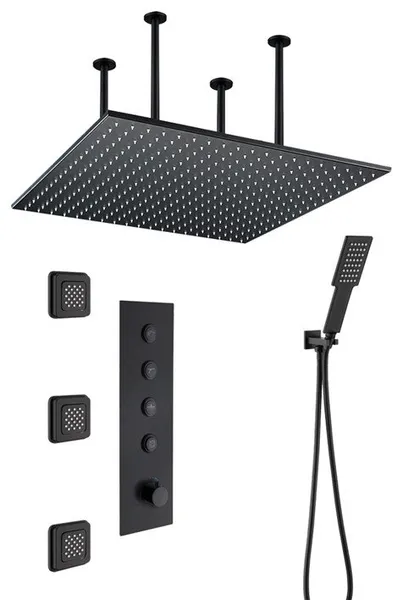 Fontana 20" Rainfall Shower System, Handheld Shower & 3 Body Jets, Matte Black