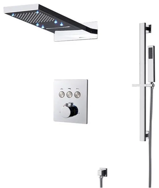 Fontana 22" Chrome Wall Mount Rainfall Shower System, Handheld Shower, LED