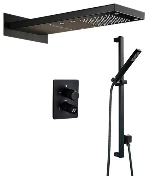 Fontana 22"Matte Black Digital Rainfall Shower System & Handheld Shower, LED