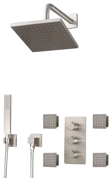 Fontana Brushed Nickel Thermostatic Shower Set including Shower Body Sprays