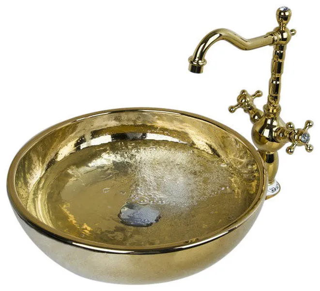 Fontana Ceramic Bathroom Sink With Dual Handle Faucet Set