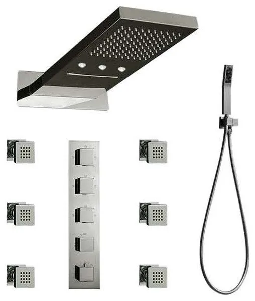 Fontana Mugla 22" Brushed Nickel LED Thermostatic Waterfall Rain Shower Head