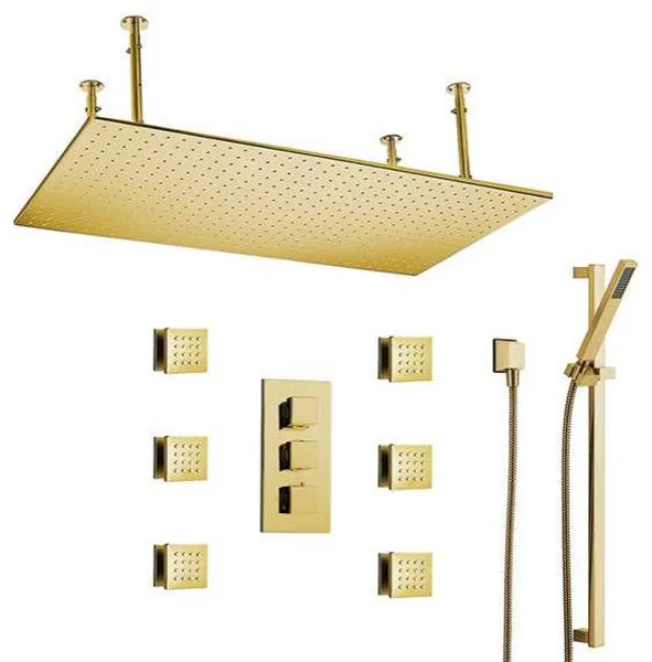 Fontana Saint Denis Large Brushed Gold LED Rain Shower Head, Body Jets