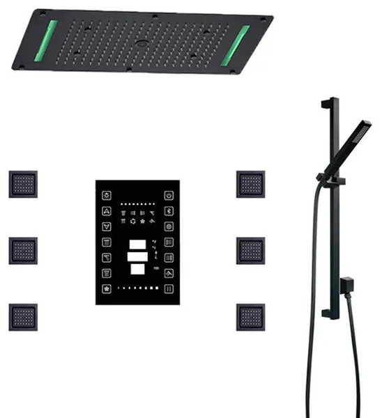 Fontana Vercelli Luxury 6 Functions LED Shower System & Jetted Body Sprays Black