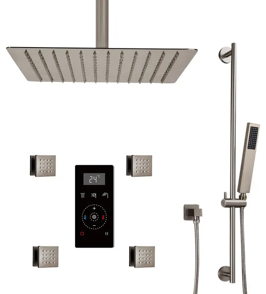 FontanaShowers Brushed Nickel Ceiling Mount Rainfall Shower Set With Digital