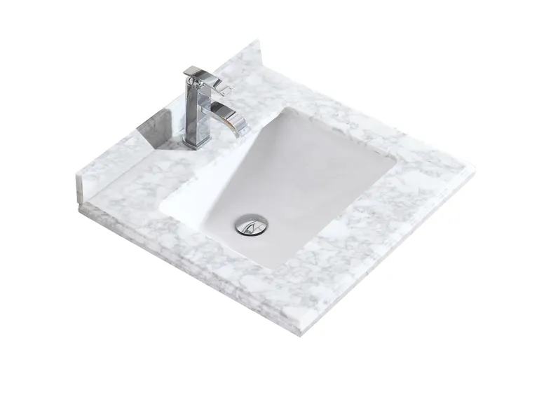 Forever 24" Single Hole Carrara Marble Countertop With Rectangular Ceramic Sink