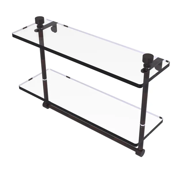 Foxtrot 16" Two Tiered Glass Shelf with Towel Bar, Venetian Bronze