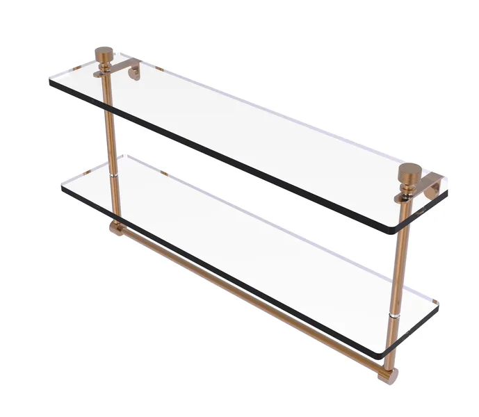 Foxtrot Collection 22"Two Tiered Glass Shelf With Integrated Towel Bar