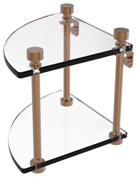 Foxtrot Two Tier Corner Glass Shelf, Brushed Bronze