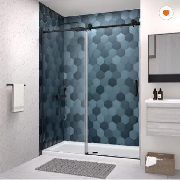 Frameless Single Sliding Tempered Glass Shower Door, Matte Black, 60"x74"
