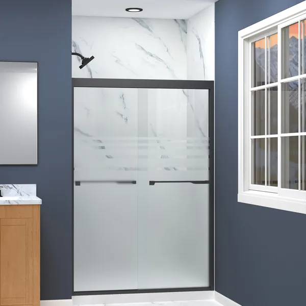 Frederick 47 in. W x 70 in. H Shower Door in Matte Black with Frosted Glass
