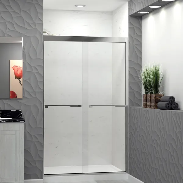 Frederick 47 in. W x 76 in. H Shower Door in Polished Chrome with Clear Glass