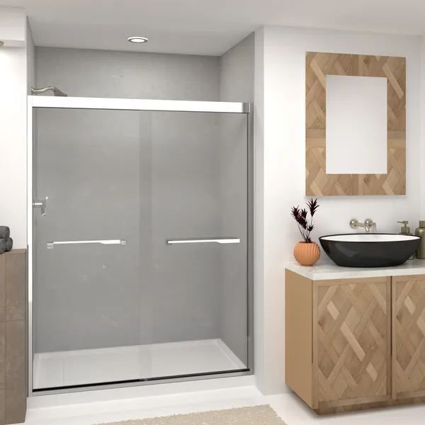 Frederick 59"Wx76"H Clear Glass Shower Door, Polished Chrome, Justin Handles