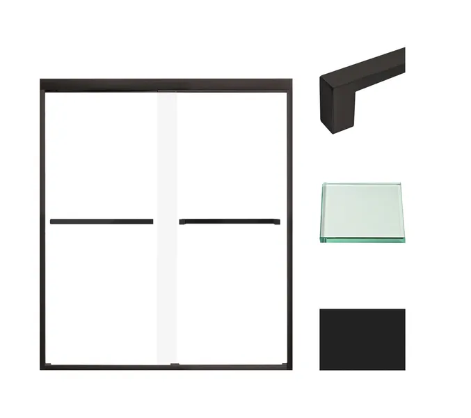 Frederick 59"x66" Bypass Shower Door, Clear Glass, Matte Black, Sabrina