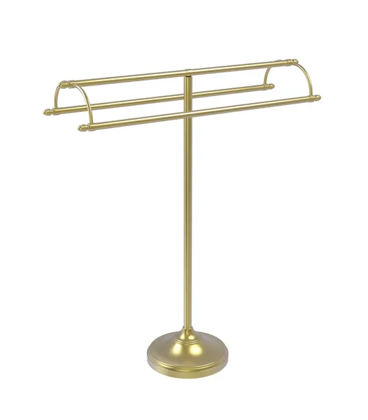 Free Standing Double Arm Towel Holder, Satin Brass