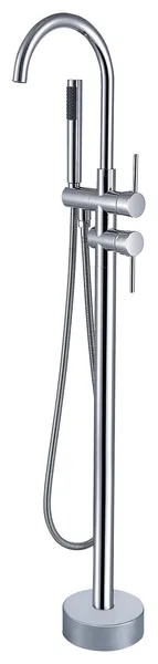 Freestanding Double Handle High Arc Bathtub Faucet With Shower Hose, Chrome