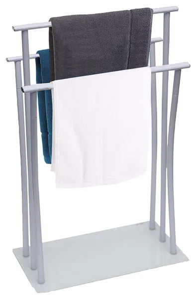Freestanding Towel Rack Three Bars Tempered White Glass Base