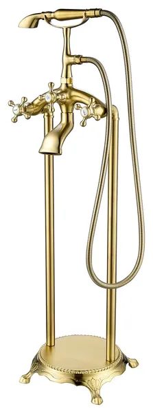 Freestanding Triple Handle Claw Foot Bathtub Faucet, Ti Gold
