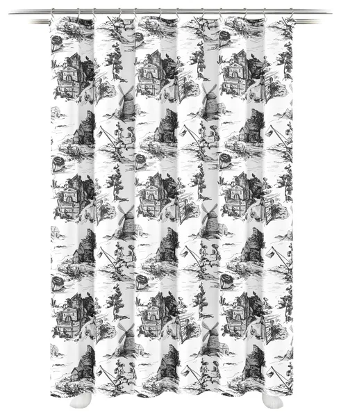 French Country Toile Shower Curtain, White/Charcoal