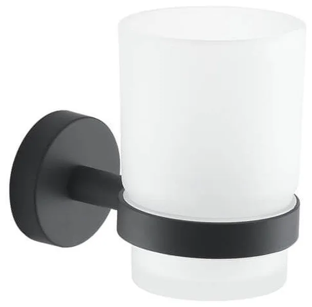 Frosted Glass Toothbrush Holder With Matte Black Wall Mount