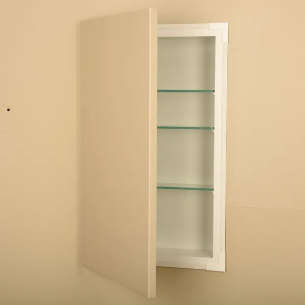Gables Slab Panel Frameless Recessed Bathroom Medicine Cabinet 14x30, White Enam